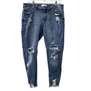 KanCan Jeans Womens Plus Size XL Distressed Ripped Blue Denim‎ Skinny Jeans